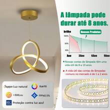Luminária Pendente Led Lustre Sala Design moderno Estilo Nórdico 3 Cores de Luz Com controle remotoBivolt Altura ajustável Econômica LED Integrado Para Sala Quarto Cozinha Corredor Varanda - Dourado - Visão 4