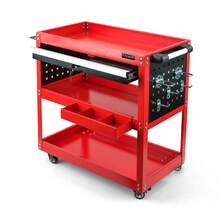 Crystals 3 Tier Rolling Tool Trolley Cart With Lockable Drawer, Steel Garage Storage Organizer With Wheels, Workshop Utility Service Cart 75kg Capacity - Red - View 1