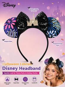 Classic Disney Halloween Shiny Ear Headband, Popular Black & Purple Sequin Bow Hair Accessory, Suitable For Theme Park Cosplay And Party Outfits - A - View 6