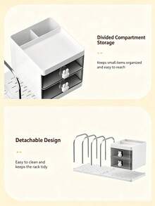 5/1pc Minimalist Plastic + Metal Rectangular Bookshelf, With Rabbit Dual Drawer Divided Book Holder, Desktop Book & Stationery Storage Rack, Practical Drawer Storage Box, Suitable For Study, Bedroom And Office Desktop Organization - Multicolor - View 8
