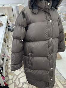 Women's Warm Longline Padded Coat With Hood And Pockets – Chocolate Brown - Chocolate Brown - View 1