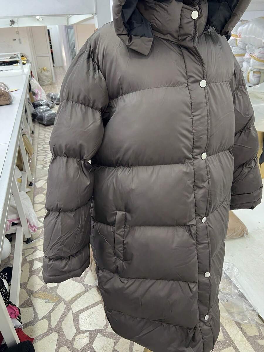 Women's Warm Longline Padded Coat With Hood And Pockets – Chocolate Brown - Chocolate Brown - View 1