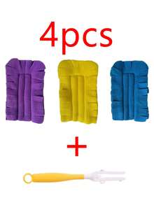 1/2/4pcs Dust Duster Replacement Pads, Washable Handheld Duster Cloth Covers, Pet Hair/Lint Capture Cleaning Pads, Suitable For Home Furniture And Car, Dry And Wet Use Dusting Wipes, 3 Colors Blue Purple Yellow Dust Cleaning Heads - Multicolor - View 9