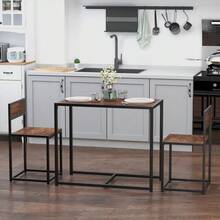 3-Piece Modern Table Stool Set – Sleek Steel Frame With Smooth MDF Panels, Compact & Stackable Design For Living Room, Kitchen, Or Bar Area - Wood Colour and Black - View 2