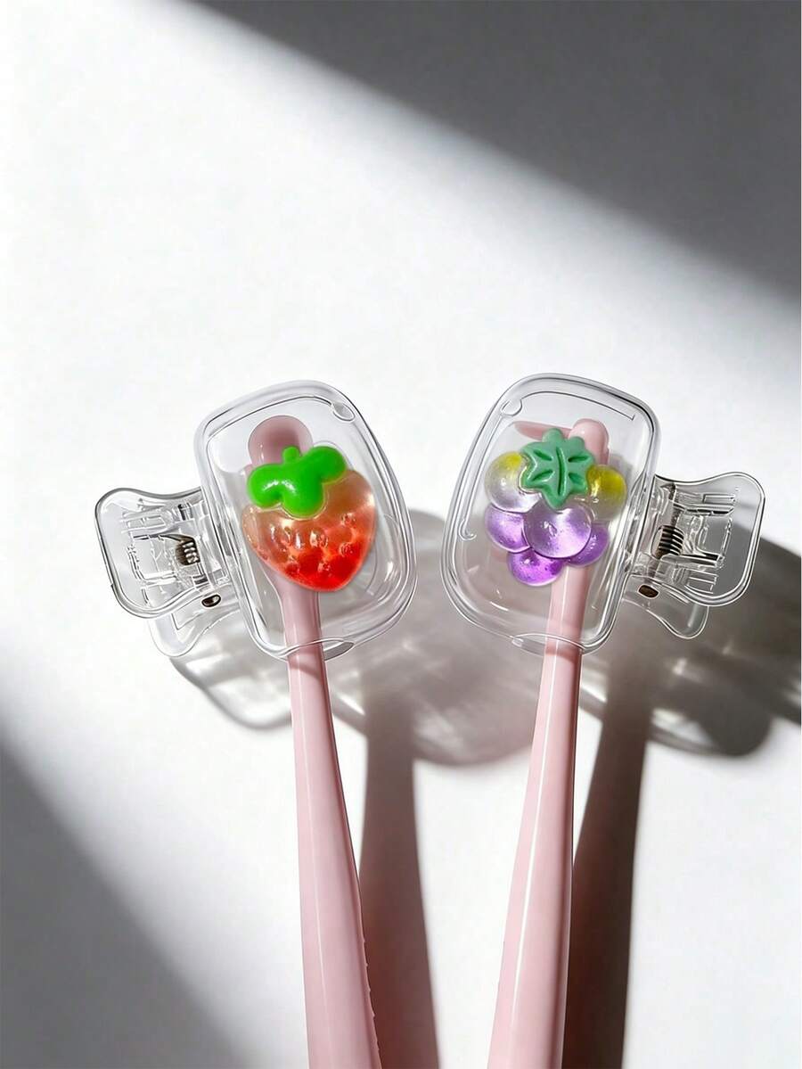 Strawberry, Cherry And Grape Pattern Toothbrush Holder - Cute Design Travel And Home Storage Box With Transparent Lid, Compact And Portable Design Easy To Carry, Protects Toothbrush Head, Features Dual Drainage And Ventilation, Suitable For Home, Dorm And Travel Use | Cute Toothbrush Head Storage Box, Suitable For Bathroom Storage, Back To School Season, Suitable For Home And Dorm Use
