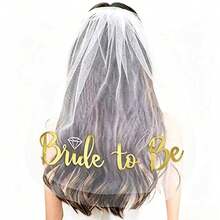 Bride To Be Gold Foil Printed Veil, Bachelorette Party Gift Veil, Suitable For Bachelorette Party, Bridal Party, Wedding, Engagement Party, 1pc Bride To Be Ribbon Head Veil, Bachelorette Party Accessory, Bridal Shower Decoration, Engagement Gift, Bride To Be Veil Headband With Comb, Bachelorette Bride To Be Embroidered Veil With Pearl, Custom Bridal Veil With Phrases, Headband Decorations, White Headpiece Bridal Shower Gift - Multicolor - View 9