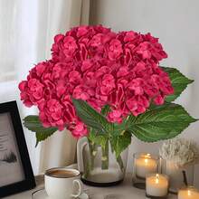 1pc Rose Red Artificial Hydrangea Flower, Realistic Silk Hydrangea Flower Decor, High-Quality Artificial Floral, Suitable For DIY Wedding Bouquet, Party, Home Living Room, Kitchen, Garden, Hotel, Office, DIY Halloween, Christmas, Thanksgiving Decoration, Autumn Home Garden Party Decor, DIY Arch Floral Wreath Decoration, Also A Gift For Girls - bright rose red - View 6