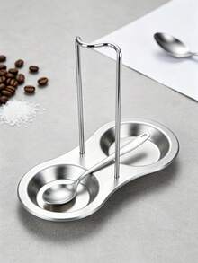 2pcs/1pc Stainless Steel Soup Ladle Holder, Kitchen Storage Rack, Hot Pot Ladle Strainer Holder, Home Spoon Rack Commercial Rack Soup Bowl Tray, Suitable For Stove, Elegant Cooking Utensil Rack, Heat-Resistant Tableware Rack, Can Be Placed On Countertop, Dishwasher , Wedding, Housewarming Gift, Kitchen Gadget, Kitchen Essential. - Silver - View 3