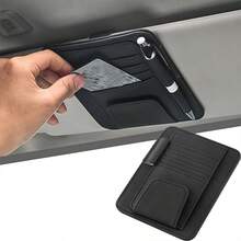 1pc Black Minimalist Car Leather Storage Bag, Hanging On Sun Visor, Compartment Pockets, One-Stop Storage For Cards, Glasses And Coins - Sun Visor Card Holder - View 7