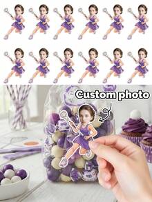 15/30/60pc Custom Face Lacrosse Player Girl Cartoon Stickers,Personalized Photo Athlete Decals,Sports Journal Decor Sticker,High School Lacrosse Team Senior Night Party Favor,Sports Birthday Decor Gift,Gift Wrapping Sticker - Multicolor - View 1