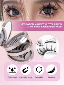MAANGE 3對CC捲度磁吸假睫毛套組，附貼睫毛器(6-16mm)，混款，免膠水，自然逼真可重複使用，仿貂毛材質，適合日常配戴，防水，卡通風格，放大眼睛，纖長修長，送給女性的完美禮物。(可選5對動漫風假睫毛) - 自然纖長款 - 查看 6