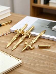 2pcs Creative Sword-Shaped Gel Pens, Cool Fantasy Weapon Style Ballpoint Pens, 0.5mm Black Ink Writing Pens, Suitable For Student, First Day Of School - Multicolor - View 5