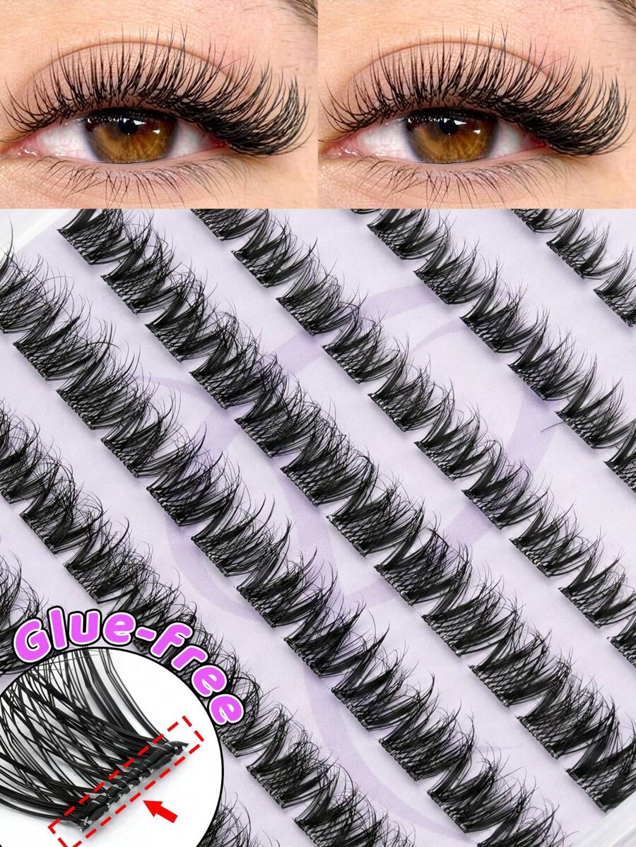 120 Clusters Glue-Free False Eyelashes, D Curl Lash Clusters, Self-Adhesive Mixed Length For Natural Voluminous Effect, Reusable, Suitable For Daily Wear, Weddings, Cosplay, Christmas And Other Occasions - D - View 1