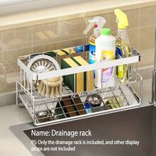 Kitchen Sink Organizer Rack With Detachable Slanted Draining Tray, Sponge And Brush Holder With Towel Bar, Quick Drainage, Keeps Countertop Tidy, Suitable For Storing Sponges, Brushes And Other Kitchen Cleaning Tools And Supplies - Multicolor - View 2