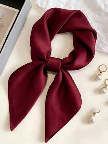 1pc Women's Solid Color Printed Square Silk Scarf Turban Shawl Decorative Scarf For Daily Use - Burgundy - View 1