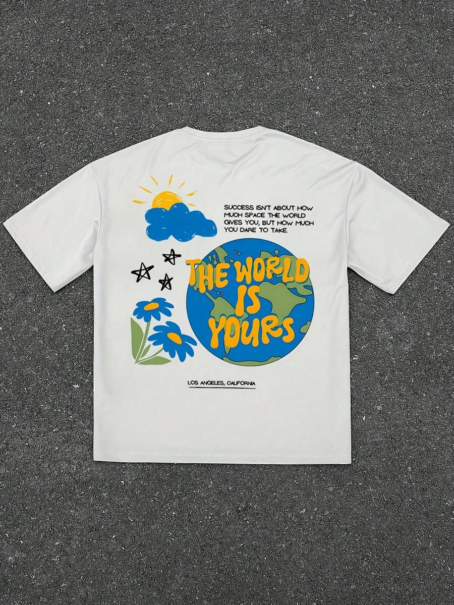 Unisex Casual Sport Kurzarm-Oberteil mit Erdmuster, bequemes Rundhals-Kurzarm-T-Shirt, geeignet für Outdoor, Fitnessstudio und Shopping,  und vielseitiges Kurzarm-T-Shirt. - Weiss - Übersicht 1