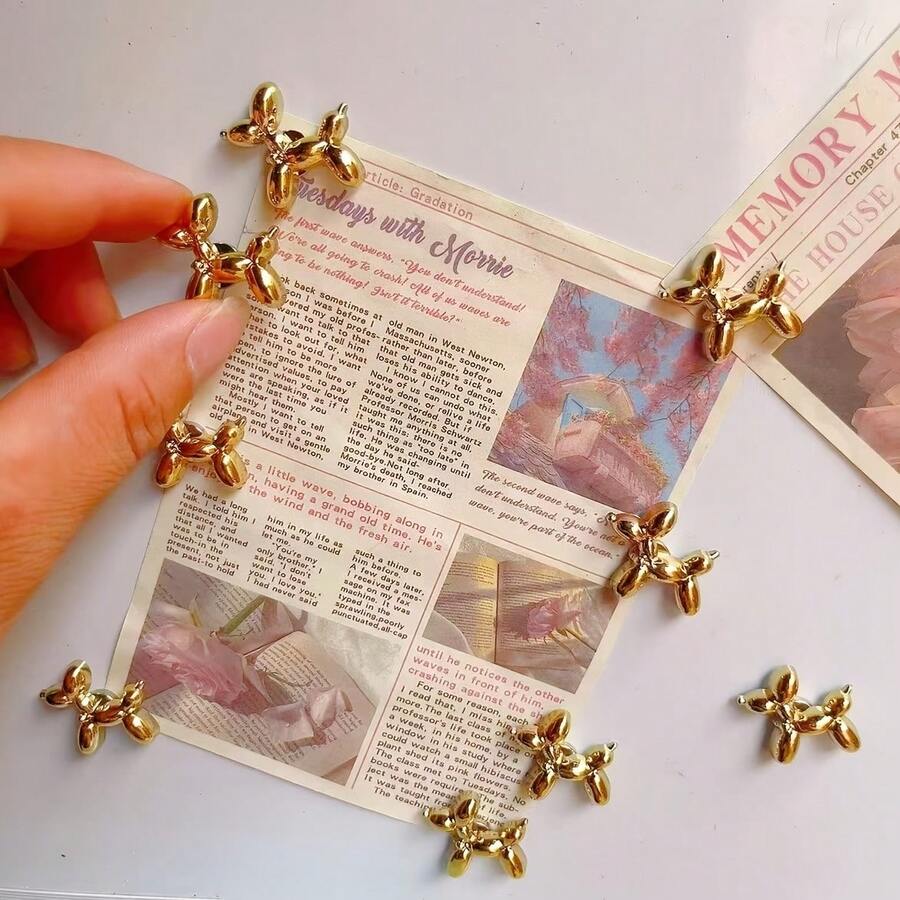 5/10/15pcs Cute Gold Balloon Dog Fridge Magnets, Mini Refrigerator Magnets, Fun Fridge Accessories Kitchen Decor - Gold - View 1