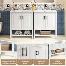 76.5 X 47 X 83, Freestanding Vanity, Fully Painted, Double-Door Cabinet, Multi-Size Storage, Integrated Ceramic Sink, Open Shelving, White. - 1 - View 5