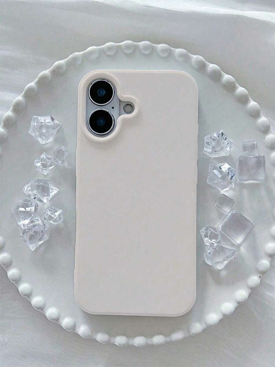 1pc Cute Solid Color Matte Large Hole Liquid Feel Full Coverage TPU Anti-Fall Minimalist Phone Case Compatible With Apple 17/16/15/14/13/12/11 Pro Max Shockproof Protective Cover - Antique White - View 1