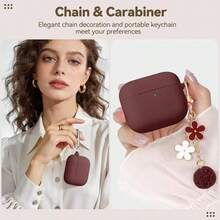 Funda protectora para Pro 3 2025, carcasa protectora de silicona rosa suave compatible con Apple Pro 3ª generación, adecuada para niñas con cadena de flores, llavero y kit de limpieza - rojo - Ver 6