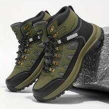 STARNOVO Men's Patchwork High-Top Hiking Boots, Breathable Mesh Material, Non-Slip Wear-Resistant Sole, Lace-Up Design, Suitable For Outdoor Hiking And Walking On Mountain Trails - Green - View 3