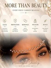outingfit 1pc New Rhinestone Hair Chain, European And American Fashion Shiny Crystal Bridal Headpiece Hair Accessory - Gold - View 5