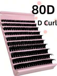 200pcs D Curl DIY Cluster False Eyelashes, 80D Cluster Lashes, 0.07mm D Curl, 8-16mm Mixed Natural Lash Extensions, Ultra Dense Long Cluster Lashes, Curly Single Lashes, Slim Long Lashes, Long Cartoon Effect Lashes - D - View 1