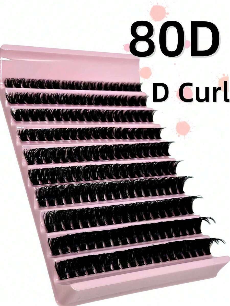 200pcs D Curl DIY Cluster False Eyelashes, 80D Cluster Lashes, 0.07mm D Curl, 8-16mm Mixed Natural Lash Extensions, Ultra Dense Long Cluster Lashes, Curly Single Lashes, Slim Long Lashes, Long Cartoon Effect Lashes - D - View 1