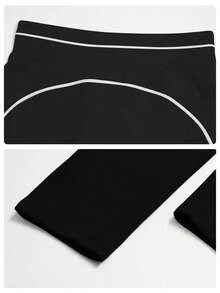 MFVIM Conjunto deportivo de top de tirantes a rayas con bloques de color y leggings cortos ajustados, adecuado para trote diario al aire libre, ciclismo y yoga - Negro premium - Ver 11