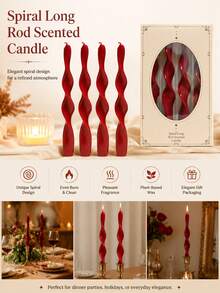 4/2 Spiral Scented Candle Gift Box, Soy Wax Scented Candles, 6-12 Hours, Home Decor Scented Candles, Suitable For Weddings, Candlelight Dinners, Halloween/Christmas Holiday Gifts, Graduation Party Decorations And Mother's Day Gifts (Red) - one-size - View 4