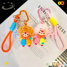 Cute Clown Inspired Curly Hair Keychain, Colorful Bag Charm Pendant With Heart Clip, Fun Backpack Accessory Car Decoration Gift - Multicolor - View 3