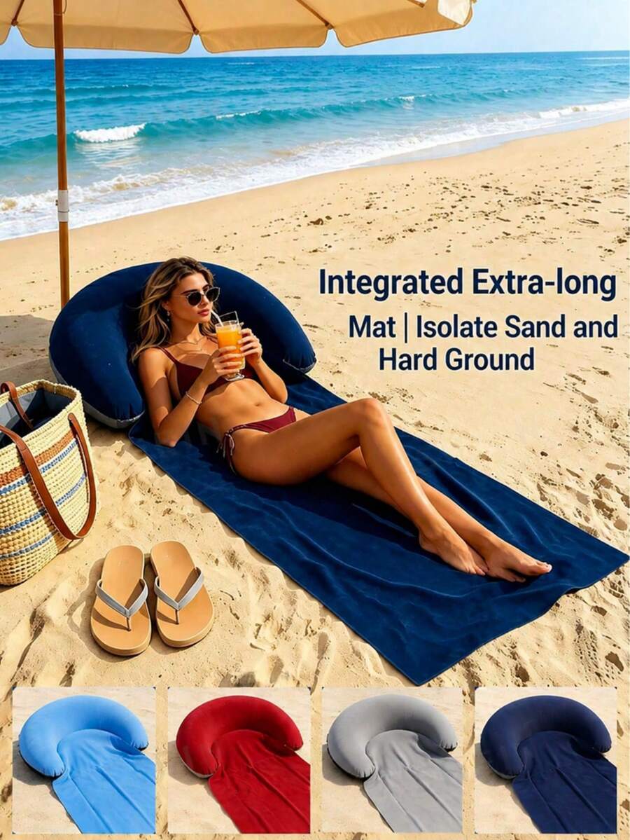 Foldable Inflatable Beach Mat, Lightweight And Portable, Waterproof Picnic Camping Gear, Suitable For Outdoor Camping, Beach Party, Bathroom, Swimming Pool, Beach Camping Essentials, Friends Gathering, Outdoor Cooking, Summer Pool Accessories