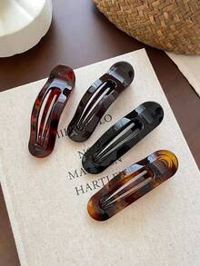 4pcs/1pc Set Multi-Color Large Acetate Hair Clips, Glossy Hollow Claw Clips, Tortoise Shell + Solid Color Non-Slip Women's Hair Accessories, Versatile For Daily Styling - Multicolor - View 2