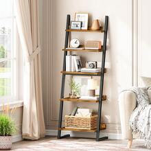 5-Tier Ladder Shelf, Narrow Bookcase, Small Bookshelf, Corner Storage Shelf, Small Display Organizer For Living Room, Study, Balcony, Bedroom, Rustic Brown And Black - Brown - View 2