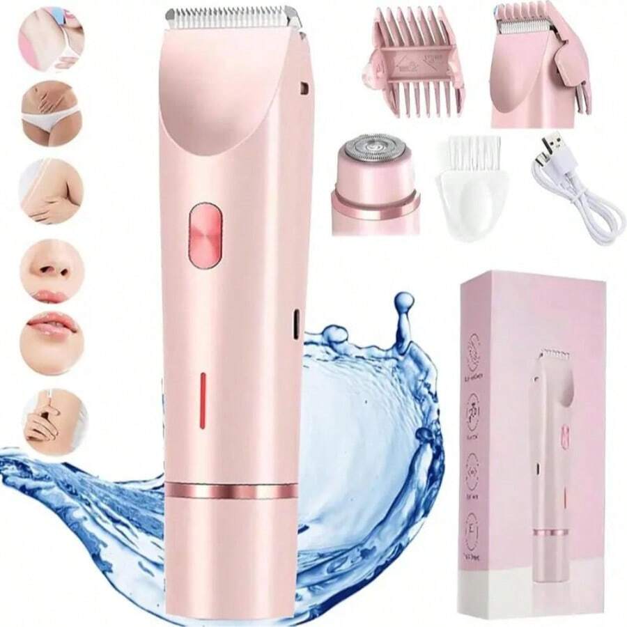 Waterproof Women Multifunctional Hair Trimmer USB Rechargeable Bikini Shaver Kit - Pink - View 1