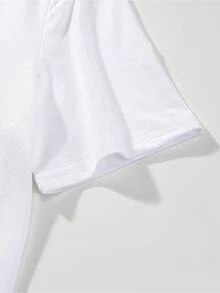 Graphic Print Drop Shoulder-Shirt, Short Sleeve Crew Neck Casual Top Spring And Summer, Women'S Clothing - White - View 7