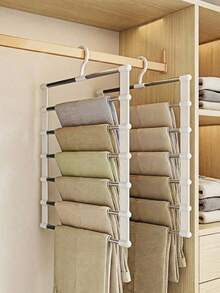 1 pieza Perchero portátil multifuncional para pantalones – Organizador tipo escalera para ahorrar espacio con pinzas de acero inoxidable - Blanco - Ver 4