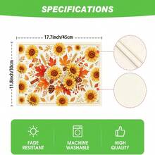 2pcs/4pcs/6pcs Autumn Sunflower Pattern Kitchen Dining Table Tray Mats, Square Tray Mats, Table Mats, Holiday Table Decor, Seasonal Home Decor, Holiday Decor, Thickened Linen Material, Perfect For Holiday Dining Room And Kitchen Decor - Multicolor - View 4