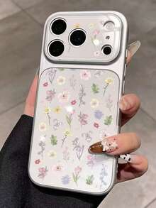 1pc Large Window Double-Sided Full Screen Floral Pattern Phone Case Compatible With Iphone 17/16/15 Pro Max/14 Plus Women - Silver - View 3