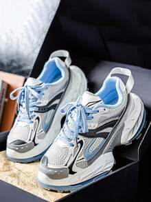 Men's Breathable New Mesh Thick Sole Dad Shoes Casual Height-Increasing Sports Sneakers - Blue - View 4