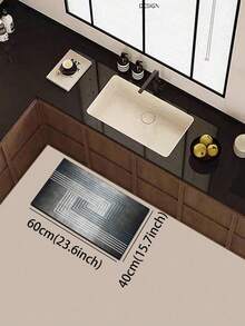 1pc Gradient Gray Geometric Diatom Mud Kitchen Floor Mat, 3-Layer Fabric Sponge Rubber Structure, 3.5mm Trimmable, Anti-Slip Anti-Oil Stain Anti-Fatigue, Multi-Scenario Large Carpet For Kitchen, Bathroom, Entryway - Multicolor - View 5