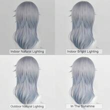Ombre Grey Blue Synthetic Men Medium Long Wigs With Bangs Anime Game Cosplay Fluffy Wig For Daily Party, Halloween - Dusty Blue - View 7