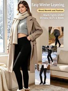 Women's High Waist Elastic Velvet Warm Leggings, Thick Fleece Lined, Suitable For Winter - Black - View 5