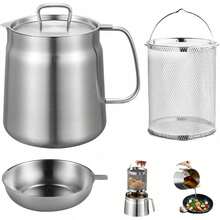 2L 304 Stainless Steel Oil Filter Pot, Silver Finish, Multifunctional Oil Container With Mesh Strainer And Lid For Filtering And Storing Cooking Oil - Silver - View 1