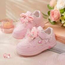 1 Pair Lace Hook And Loop Sports Casual Shoes For Girls, Pink Skate Shoes, Spring/Autumn Style - Pink - View 1