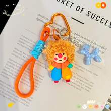 Cute Clown Inspired Curly Hair Keychain, Colorful Bag Charm Pendant With Heart Clip, Fun Backpack Accessory Car Decoration Gift - Multicolor - View 11
