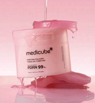 Medicube PDRN Pink Collagen Toning Gel Toner Pad, 70 discuri – discuri de tonifiere coreene hidratante pentru o piele fină, luminoasă și cu aspect proaspăt, îngrijire zilnică pentru strălucire, 70 discuri