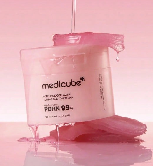 Medicube PDRN Pink Collagen Toning Gel Toner Pad, 70 discos – discos de tónico coreanos hidratantes para uma pele suave, iluminada e com aspeto fresco, cuidado diário para brilho, 70 discos