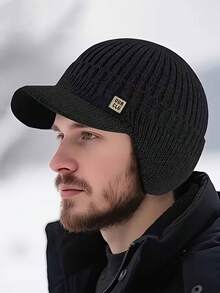 1pc Unisex Autumn/Winter Knit Hat With Brim And Ear Flaps, Warm And Windproof Woolen Beanie For Daily Outdoor Wear - Multicolor - View 5