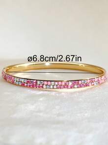1/5pcs 2-Layer Multi-Layer Fashion Elegant Rhinestone Inlaid Shiny Bling Bling Pink & Colorful Stackable Women's Bracelets For Party, Evening, Wedding, Gift - Pink Series - View 7